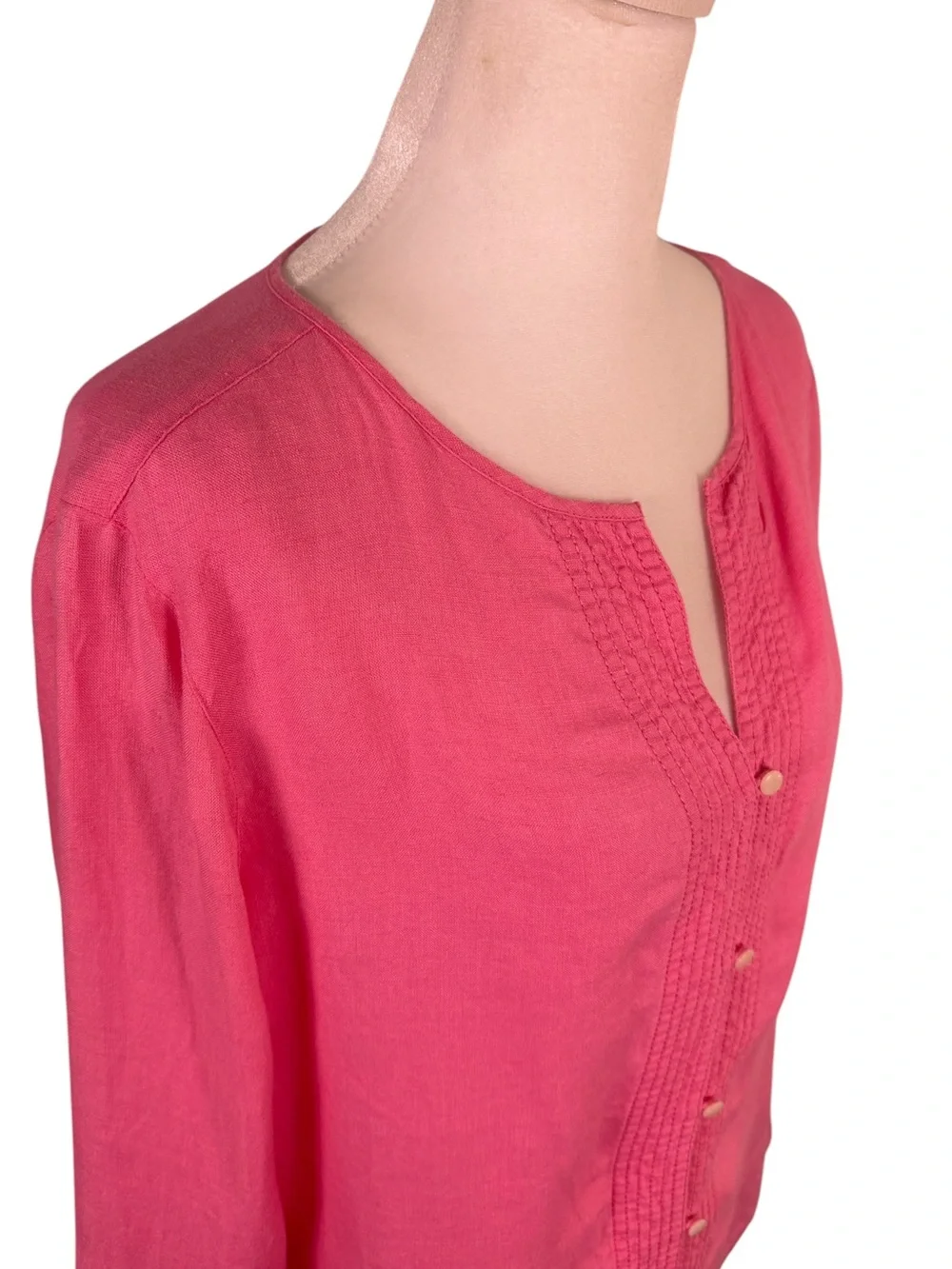 Liz Claiborne 100% Linen Pink Button Front Blouse L| Cottagecore Boho Resort